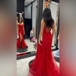 strapless red prom dress ellie wilde sparkles sequin